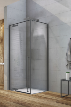 Douchecabine Saniluxe 90x90x195 cm | Gunmetal lange hendel 8mm veiligheidsglas