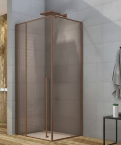 Douchecabine Saniluxe 90x90x195 cm | Geborsteld brons + brons glas lange hendel 8mm veiligheidsglas