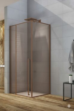 Douchecabine Saniluxe 90x90x195 cm | Geborsteld brons + brons glas lange hendel 8mm veiligheidsglas