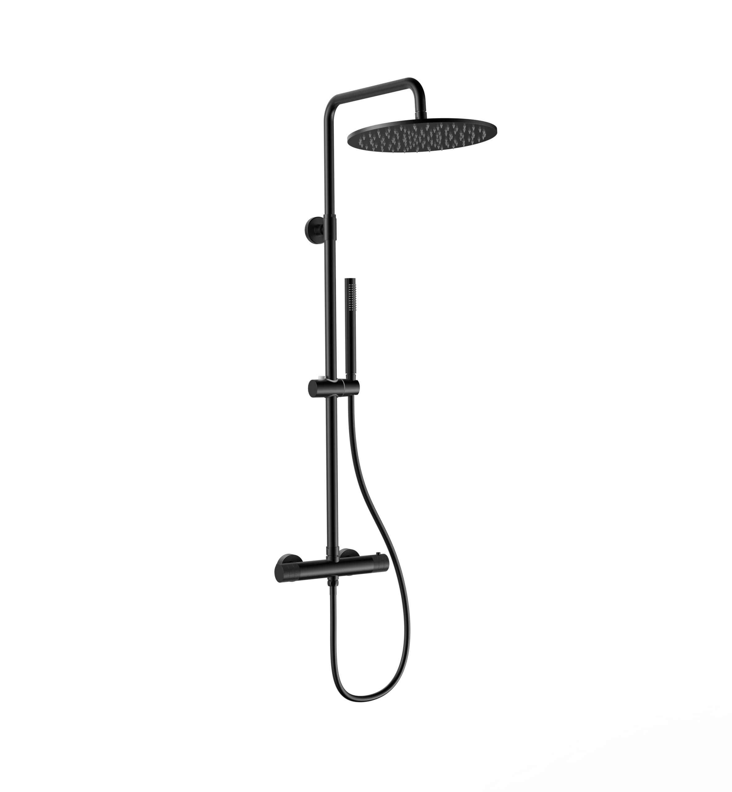 Stria Regendoucheset Thermostatisch Mat Zwart - 30 cm Hoofddouche PVD Opbouw Belgaqua