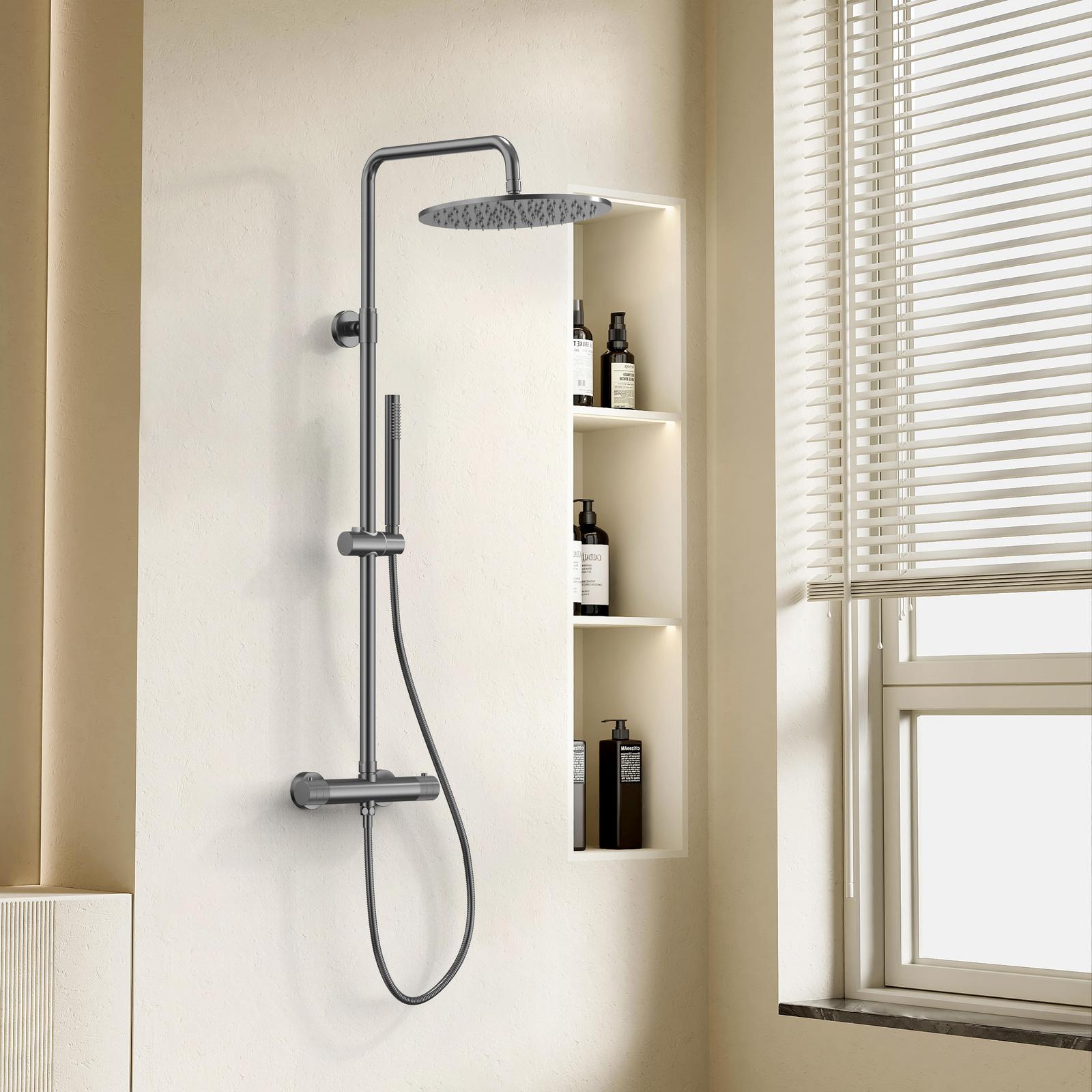 Stria Regendouche Set Thermostatisch Gunmetal - 30 cm Hoofddouche - Afbeelding 3