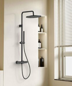 Stria Regendoucheset Thermostatisch Mat Zwart - 30 cm Hoofddouche PVD Opbouw Belgaqua - Afbeelding 3